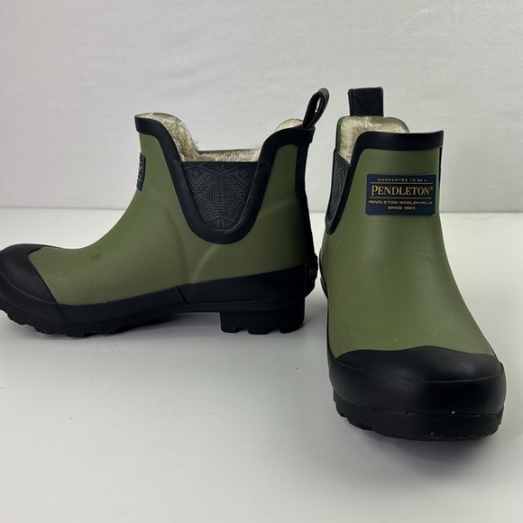 Pendleton Olive and Black Faux Fur Rain Rubber Ankle Boots - Picture 4 of 10
